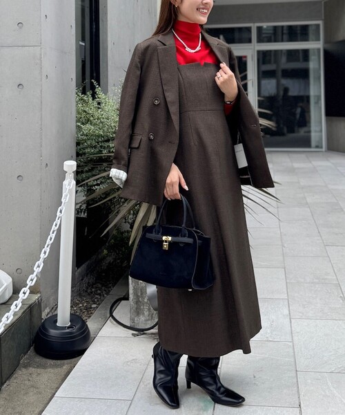 NOLLEY’S（ノーリーズ）の「ウォッシャブルウール調ストレッチキャミワンピース（ワンピース・レディース・ベージュ/ブラウン/ネイビー・38/36）」の2枚目の写真