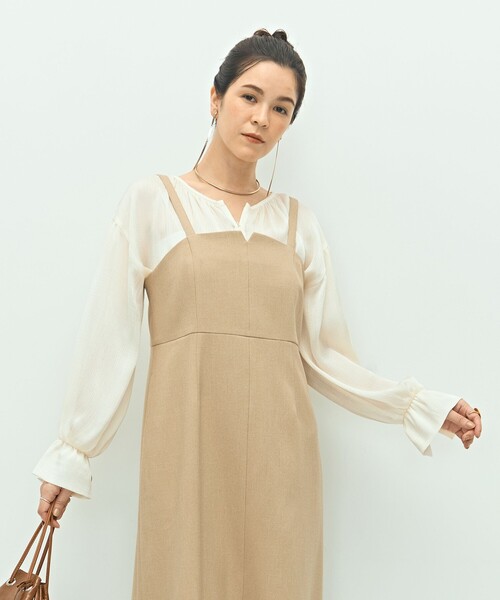 NOLLEY’S（ノーリーズ）の「ウォッシャブルウール調ストレッチキャミワンピース（ワンピース・レディース・ベージュ/ブラウン/ネイビー・38/36）」の4枚目の写真