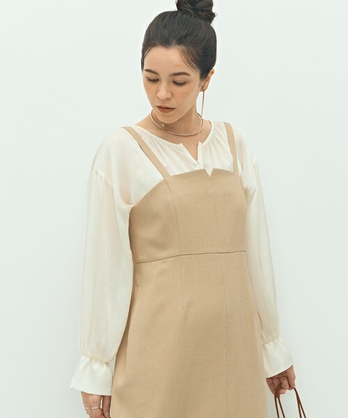 NOLLEY’S（ノーリーズ）の「ウォッシャブルウール調ストレッチキャミワンピース（ワンピース・レディース・ベージュ/ブラウン/ネイビー・38/36）」の7枚目の写真