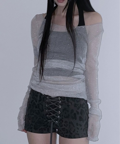 gossip!ロサンゼルス(ゴシップロサンゼルス)の「ラメアクセント シアールーズトップス Y2K(Tシャツ/カットソー・レディース・グレー・FREE)」の4枚目の写真