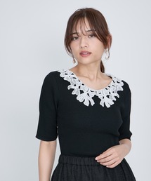 QUEENS COURT（クイーンズコート）の「リボンレースカラーリブニット≪手洗い可能≫（ニット/セーター）」