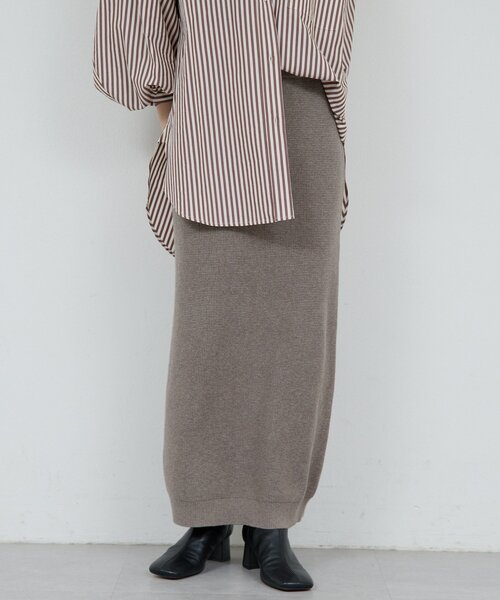HERITANOVUM（ヘリテノーム）の「【HERITANOVUM】ワッフルタイトスカート（スカート・レディース・ライトグレー/モカ・FREE）」の2枚目の写真