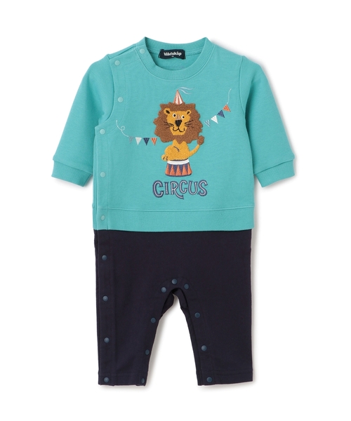 kladskap（クレードスコープ）の「サーカスライオンカバーオール（ロンパース・キッズ・アイボリー/ターコイズブルー・70cm/80ｃｍ）」の2枚目の写真