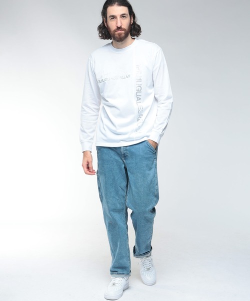 1piu1uguale3 RELAX（ウノピュウノウグァーレトレリラックス）の「1PIU1UGUALE3 RELAX (ウノ ピュ ウノ ウグァーレ トレ リラックス) アシンメトリー ロゴ ラインストーン仕様 クルーネック 長袖 Tシャツ 1PRUST25156SZ（Tシャツ/カットソー・メンズ・ブラック/ホワイト・S/2XL/XL/L/M）」の3枚目の写真