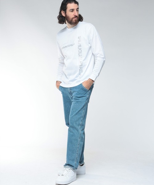 1piu1uguale3 RELAX（ウノピュウノウグァーレトレリラックス）の「1PIU1UGUALE3 RELAX (ウノ ピュ ウノ ウグァーレ トレ リラックス) アシンメトリー ロゴ ラインストーン仕様 クルーネック 長袖 Tシャツ 1PRUST25156SZ（Tシャツ/カットソー・メンズ・ブラック/ホワイト・S/2XL/XL/L/M）」の4枚目の写真