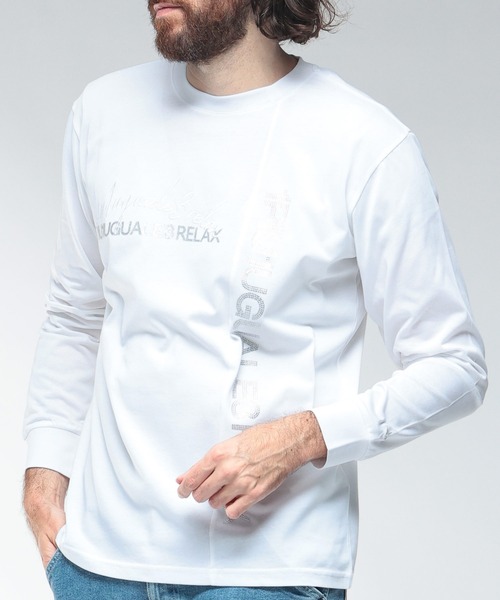 1piu1uguale3 RELAX（ウノピュウノウグァーレトレリラックス）の「1PIU1UGUALE3 RELAX (ウノ ピュ ウノ ウグァーレ トレ リラックス) アシンメトリー ロゴ ラインストーン仕様 クルーネック 長袖 Tシャツ 1PRUST25156SZ（Tシャツ/カットソー・メンズ・ブラック/ホワイト・S/2XL/XL/L/M）」の5枚目の写真