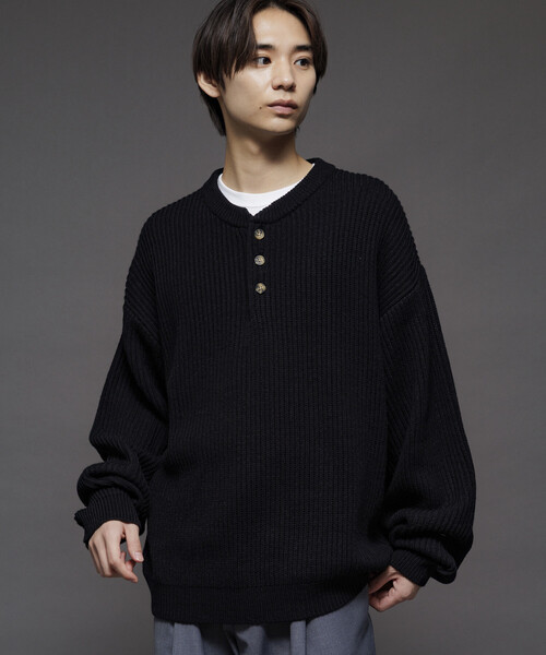 限定展開 リラックスフィット 畦編み ヘンリーネック ニット（ニット