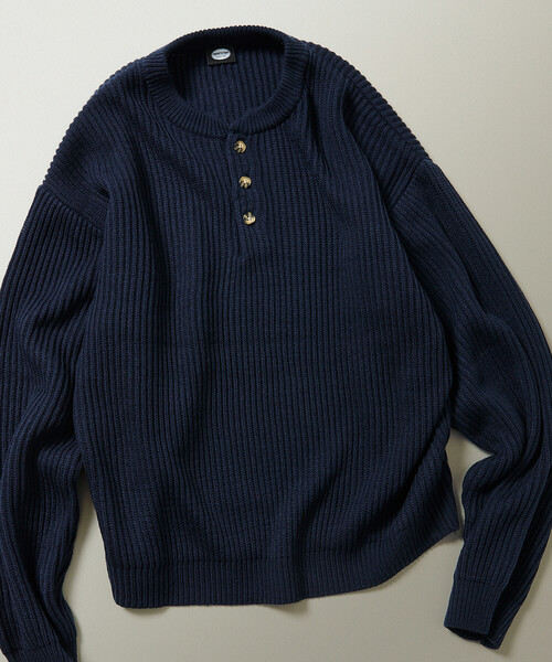FREAK'S STORE（フリークスストア）の「限定展開 リラックスフィット 畦編み ヘンリーネック ニット（ニット/セーター・メンズ・レッド/イエロー/ネイビー/グリーン/チャコールグレー/ブラック・LARGE/MEDIUM/SMALL）」の8枚目の写真