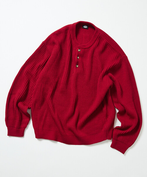 FREAK'S STORE（フリークスストア）の「限定展開 リラックスフィット 畦編み ヘンリーネック ニット（ニット/セーター・メンズ・レッド/イエロー/ネイビー/グリーン/チャコールグレー/ブラック・LARGE/MEDIUM/SMALL）」の20枚目の写真