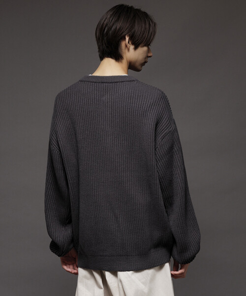 セール】限定展開 リラックスフィット 畦編み ヘンリーネック ニット