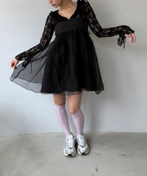 SANSeLF（サンセルフ）の「【SANSeLF】 チュールキャミワンピース リボンショルダー フレアシルエット saw25a037（ワンピース・レディース・ブラック・FREE）」の15枚目の写真