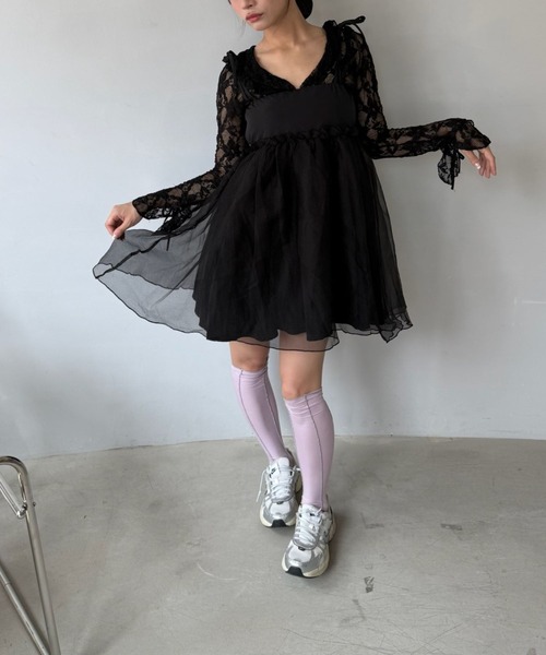 SANSeLF（サンセルフ）の「【SANSeLF】 チュールキャミワンピース リボンショルダー フレアシルエット saw25a037（ワンピース・レディース・ブラック・FREE）」の16枚目の写真