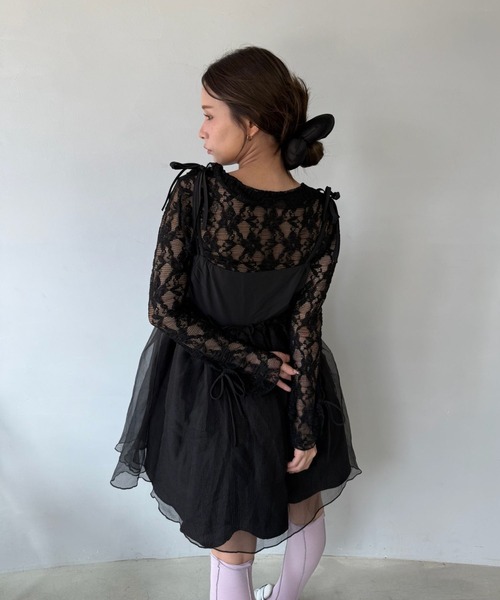 SANSeLF（サンセルフ）の「【SANSeLF】 チュールキャミワンピース リボンショルダー フレアシルエット saw25a037（ワンピース・レディース・ブラック・FREE）」の11枚目の写真