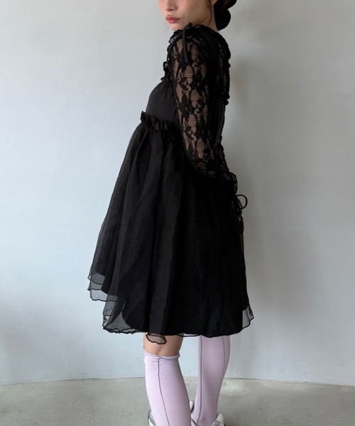 SANSeLF（サンセルフ）の「【SANSeLF】 チュールキャミワンピース リボンショルダー フレアシルエット saw25a037（ワンピース・レディース・ブラック・FREE）」の12枚目の写真