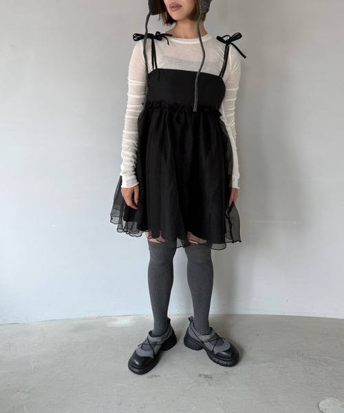 SANSeLF（サンセルフ）の「【SANSeLF】 チュールキャミワンピース リボンショルダー フレアシルエット saw25a037（ワンピース・レディース・ブラック・FREE）」の17枚目の写真