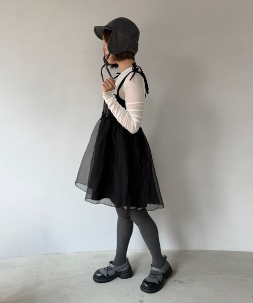 SANSeLF（サンセルフ）の「【SANSeLF】 チュールキャミワンピース リボンショルダー フレアシルエット saw25a037（ワンピース・レディース・ブラック・FREE）」の18枚目の写真