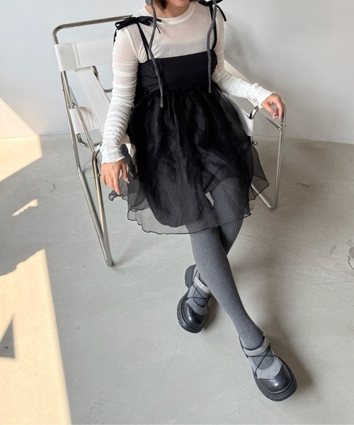 SANSeLF（サンセルフ）の「【SANSeLF】 チュールキャミワンピース リボンショルダー フレアシルエット saw25a037（ワンピース・レディース・ブラック・FREE）」の20枚目の写真