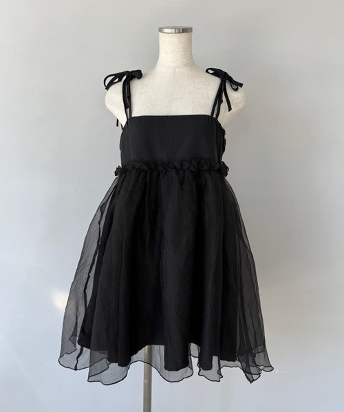 SANSeLF（サンセルフ）の「【SANSeLF】 チュールキャミワンピース リボンショルダー フレアシルエット saw25a037（ワンピース・レディース・ブラック・FREE）」の22枚目の写真