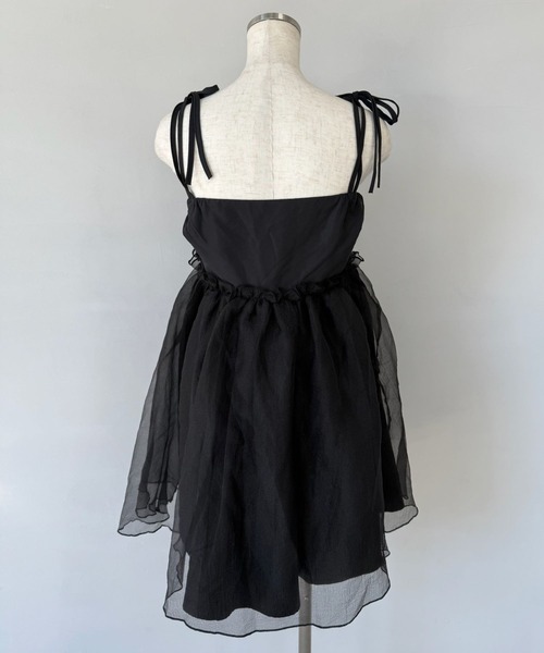 SANSeLF】 チュールキャミワンピース リボンショルダー フレア