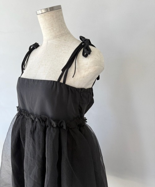 SANSeLF（サンセルフ）の「【SANSeLF】 チュールキャミワンピース リボンショルダー フレアシルエット saw25a037（ワンピース・レディース・ブラック・FREE）」の5枚目の写真