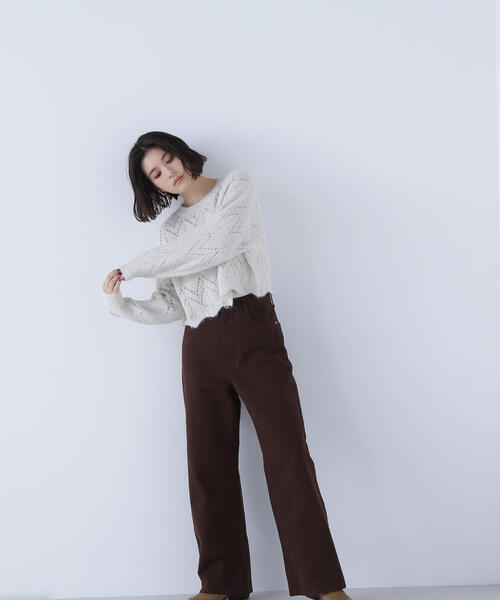 NATURAL BEAUTY BASIC（ナチュラルビューティーベーシック）の「◇【sweet掲載】スカラップクロップドニット（ニット/セーター・レディース・ブラウン/ピンク/オフホワイト・FREE）」の5枚目の写真