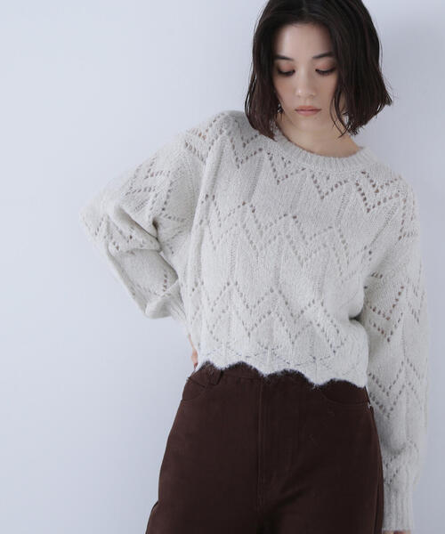 NATURAL BEAUTY BASIC（ナチュラルビューティーベーシック）の「◇【sweet掲載】スカラップクロップドニット（ニット/セーター・レディース・ブラウン/ピンク/オフホワイト・FREE）」の8枚目の写真