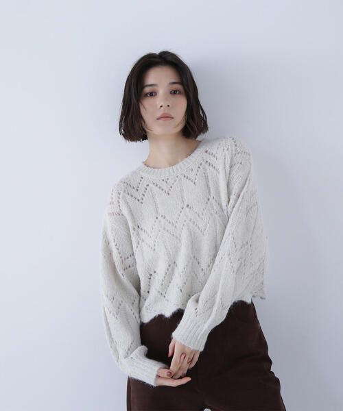 NATURAL BEAUTY BASIC（ナチュラルビューティーベーシック）の「◇【sweet掲載】スカラップクロップドニット（ニット/セーター・レディース・ブラウン/ピンク/オフホワイト・FREE）」の10枚目の写真