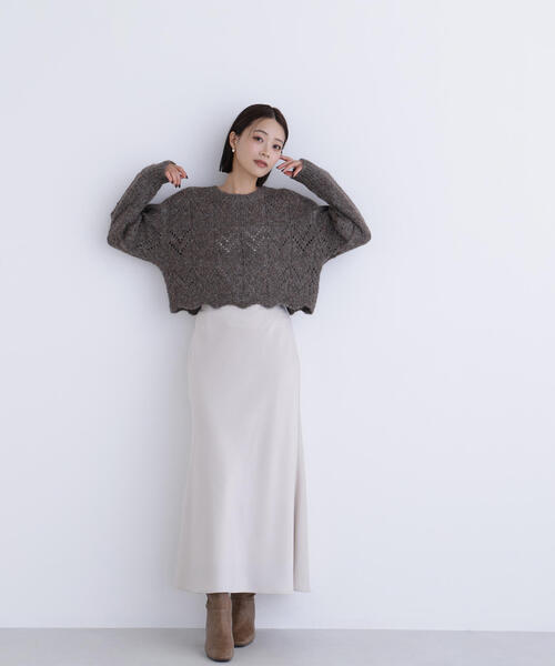 NATURAL BEAUTY BASIC（ナチュラルビューティーベーシック）の「◇【sweet掲載】スカラップクロップドニット（ニット/セーター・レディース・ブラウン/ピンク/オフホワイト・FREE）」の14枚目の写真