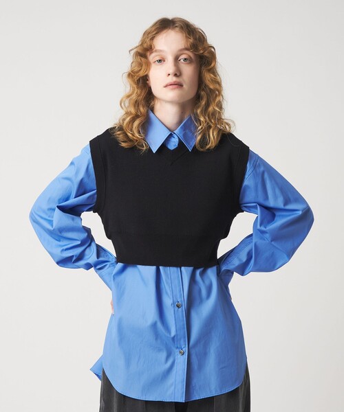 ROKU コットンウール ミラノリブ Vネック ベスト 6(ROKU)＞コットンウール ミラノリブ Vネック ベスト