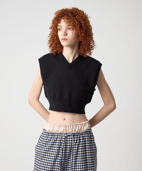 ニットベスト　ニットキャミ　ロク　roku 6(ROKU)＞コットンウール ミラノリブ Vネック ベスト（ベスト）｜6