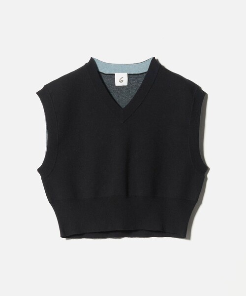 6(ROKU)＞コットンウール ミラノリブ Vネック ベスト（ベスト）｜6