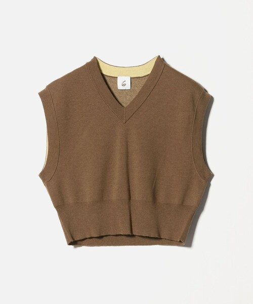 ROKU コットンウール ミラノリブ Vネック ベスト 6(ROKU)＞コットンウール ミラノリブ Vネック ベスト