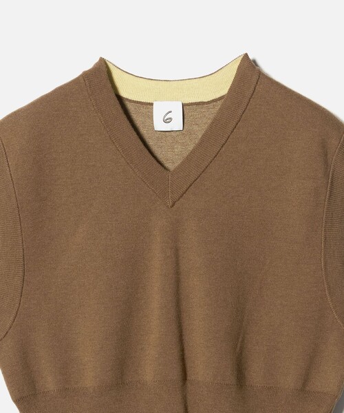 6(ROKU)＞コットンウール ミラノリブ Vネック ベスト（ベスト）｜6