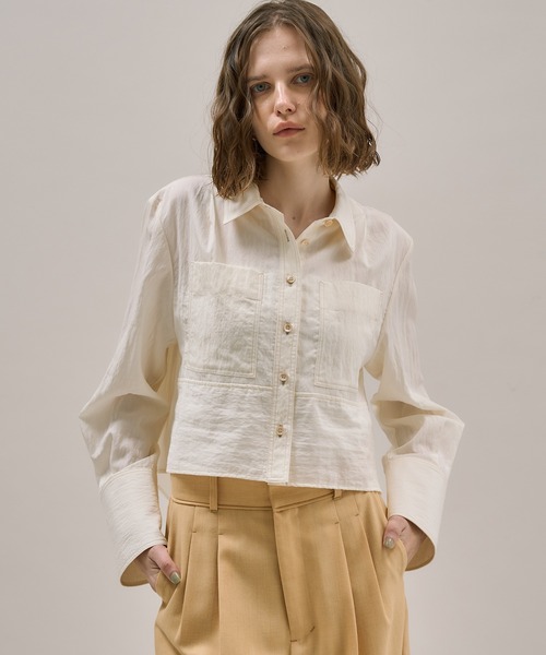 PUBLIC TOKYO（パブリックトウキョウ）の「ダブルポケットレーヨンショートシャツ（シャツ/ブラウス・レディース・ブルー/ホワイト/ホワイト系その他/ダークグレー・FREE）」の2枚目の写真