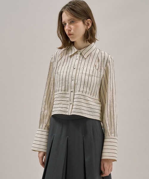 PUBLIC TOKYO（パブリックトウキョウ）の「ダブルポケットレーヨンショートシャツ（シャツ/ブラウス・レディース・ブルー/ホワイト/ホワイト系その他/ダークグレー・FREE）」の9枚目の写真