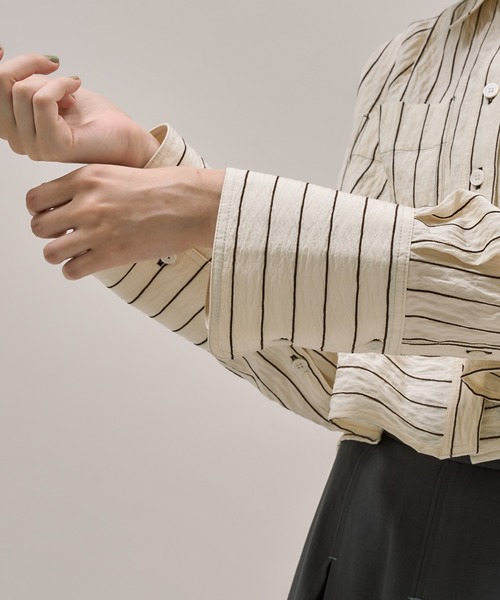 PUBLIC TOKYO（パブリックトウキョウ）の「ダブルポケットレーヨンショートシャツ（シャツ/ブラウス・レディース・ブルー/ホワイト/ホワイト系その他/ダークグレー・FREE）」の10枚目の写真