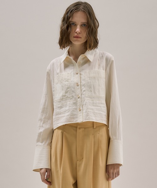 PUBLIC TOKYO（パブリックトウキョウ）の「ダブルポケットレーヨンショートシャツ（シャツ/ブラウス・レディース・ブルー/ホワイト/ホワイト系その他/ダークグレー・FREE）」の16枚目の写真