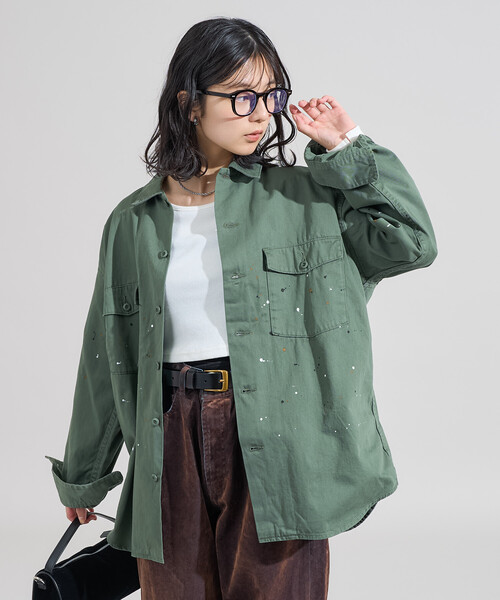 leek☆ページ【お洋服加工】 セール】ペイント加工 シャツジャケット＜セットアップ対応＞（デニム