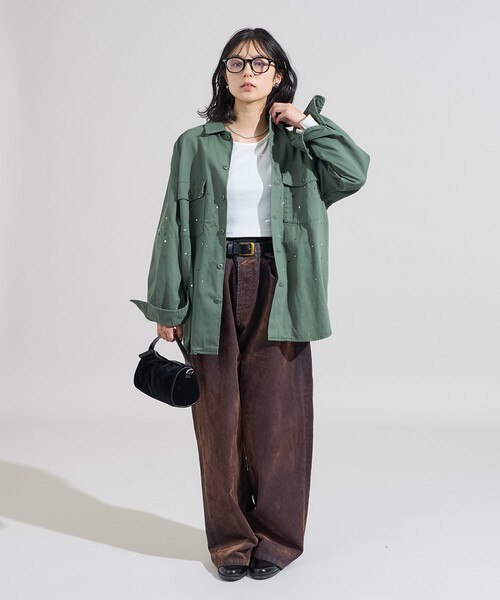 leek☆ページ【お洋服加工】 セール】ペイント加工 シャツジャケット＜セットアップ対応＞（デニム