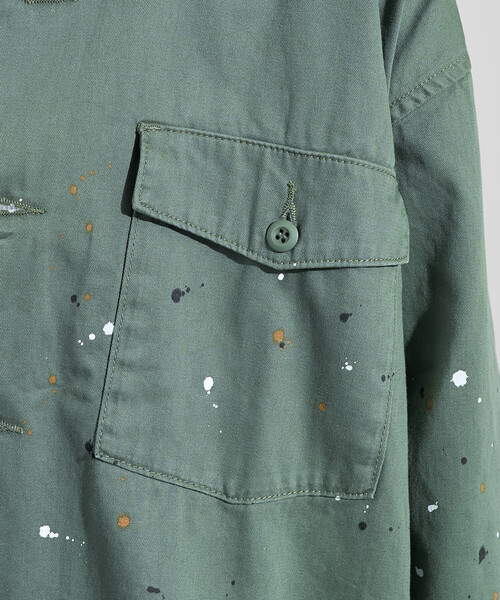 FREAK'S STORE（フリークスストア）の「ペイント加工 シャツジャケット＜セットアップ対応＞（デニムジャケット・レディース・オリーブ/ブルー・ﾌﾘ-）」の17枚目の写真