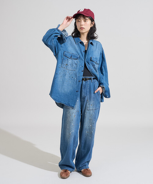 セール】ペイント加工 シャツジャケット＜セットアップ対応＞（デニム