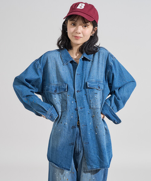 セール】ペイント加工 シャツジャケット＜セットアップ対応＞（デニム
