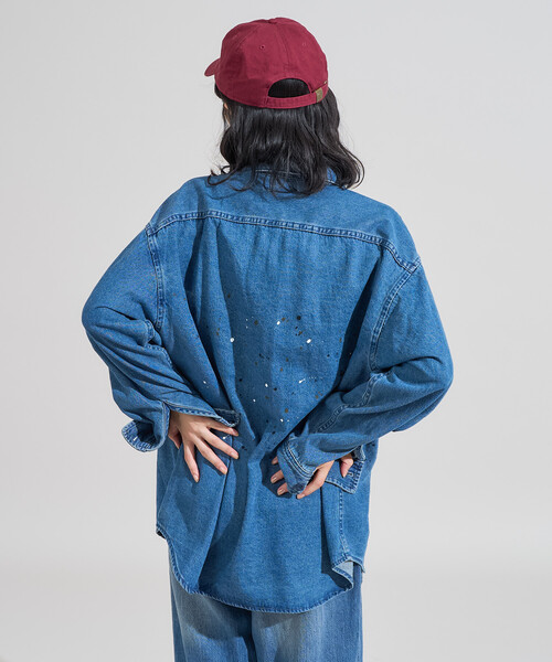 セール】ペイント加工 シャツジャケット＜セットアップ対応＞（デニム