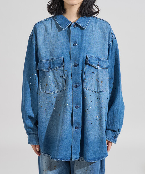 セール】ペイント加工 シャツジャケット＜セットアップ対応＞（デニム