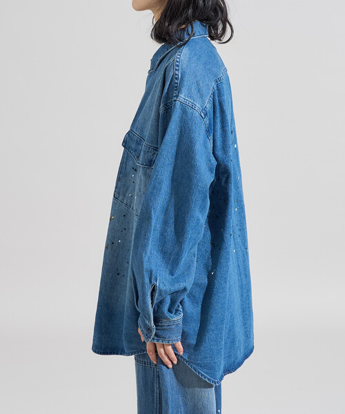 セール】ペイント加工 シャツジャケット＜セットアップ対応＞（デニム