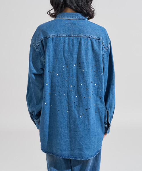 セール】ペイント加工 シャツジャケット＜セットアップ対応＞（デニム