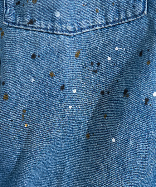 FREAK'S STORE（フリークスストア）の「ペイント加工 シャツジャケット＜セットアップ対応＞（デニムジャケット・レディース・オリーブ/ブルー・ﾌﾘ-）」の8枚目の写真