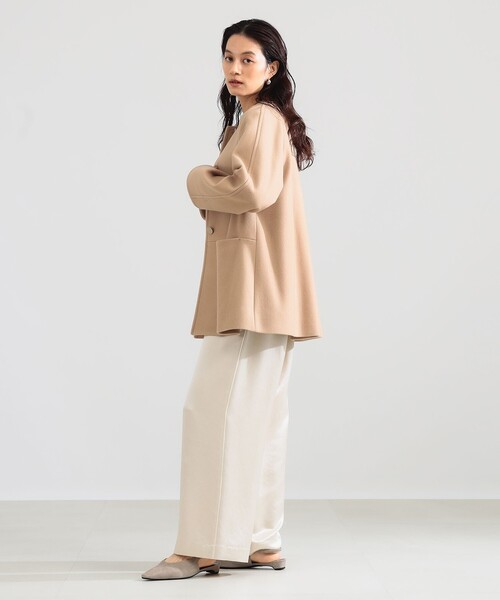 Demi-Luxe BEAMS（デミルクス ビームス）の「ソフトメルトン ノーカラーコート（ノーカラーコート・レディース・ベージュ/ネイビー・36/38）」の11枚目の写真