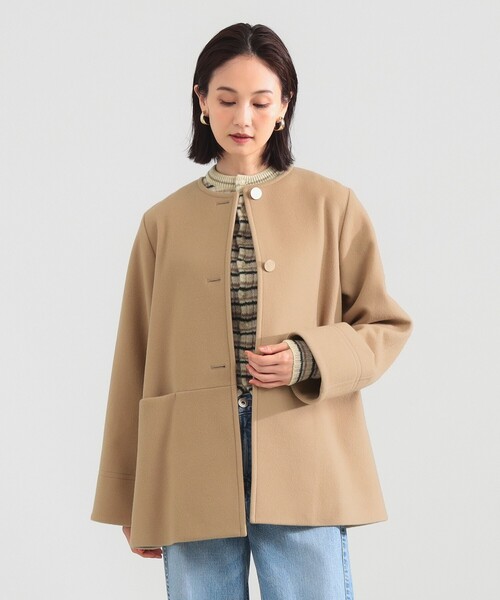 Demi-Luxe BEAMS（デミルクス ビームス）の「ソフトメルトン ノーカラーコート（ノーカラーコート・レディース・ベージュ/ネイビー・36/38）」の15枚目の写真