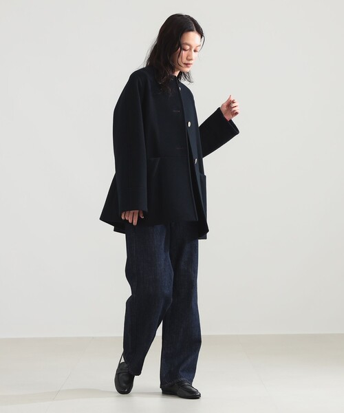 Demi-Luxe BEAMS（デミルクス ビームス）の「ソフトメルトン ノーカラーコート（ノーカラーコート・レディース・ベージュ/ネイビー・36/38）」の17枚目の写真